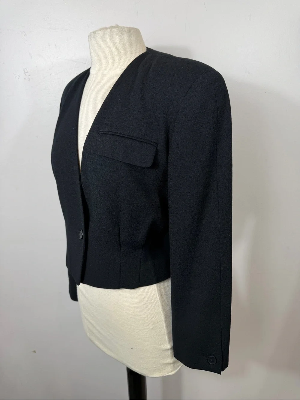 Vintage Christian Dior Separates Black Cropped Blazer Jacket Wool USA Size 4